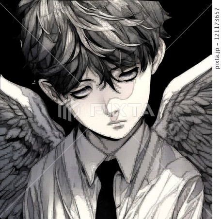 【イラスト素材】堕天使キッズ/少年/男の子/CGアート/特殊加工/キリスト教/憂鬱/うつむく/闇 【イラスト素材】堕天使キッズ/少年/男の子/CGアート/特殊加工/キリスト教/憂鬱/うつむく/闇 121173657