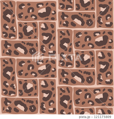 Leopard monochrome seamless pattern. Animal print mocha mouse endless background. Cheetah or panther skin mosaic texture repeat. Abstract jaguar camouflage fur continuous motif. Vector illustration. 121173809