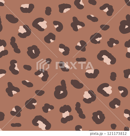 Cheetah monochrome seamless pattern. Animal print stylized mocha mouse endless background. Leopard or panther skin texture repeat cover. Abstract jaguar fur continuous ornament. Vector illustration. 121173812