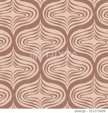 Brown monochrome ogee seamless pattern. Damask geometric print mocha mouse endless background. Abstract chocolate repeat cover. Minimal modern nude continuous ornament. Vector hand drawn illustration. Brown monochrome ogee seamless pattern. Damask geometric print mocha mouse endless background. Abstract chocolate repeat cover. Minimal modern nude continuous ornament. Vector hand drawn illustration. 121173826