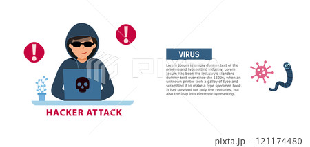 hacker attack. the hacker planted the virus on someone else's laptop. 121174480