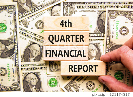4th quarter financial report symbol. Concept words 4th quarter financial report on beautiful wooden blocks. Beautiful dollar background. Business 4th quarter financial report concept. Copy space. 4th quarter financial report symbol. Concept words 4th quarter financial report on beautiful wooden blocks. Beautiful dollar background. Business 4th quarter financial report concept. Copy space. 121174517