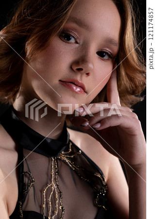 An Elegant Portrait of a Young Woman with a Chic and Fashionable Style, full of personality An Elegant Portrait of a Young Woman with a Chic and Fashionable Style, full of personality 121174857