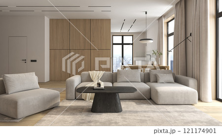 Modern style conceptual interior room 3d illustration Modern style conceptual interior room 3d illustration 121174901