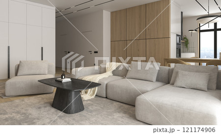 Modern style conceptual interior room 3d illustration Modern style conceptual interior room 3d illustration 121174906
