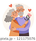 A cute senior couple embracing each other, smiling. Vector illustration in flat style 121175076