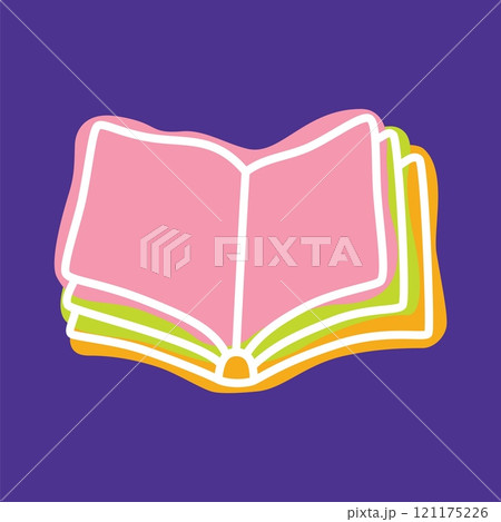 Doodle book icon handdrawn with thin line and colored with colorful blobs 121175226