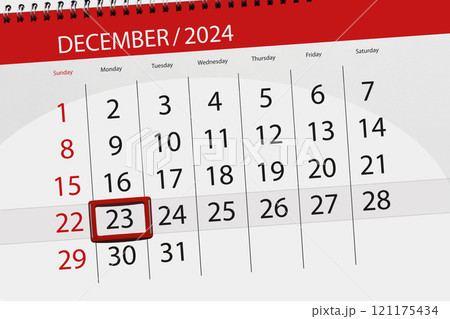 Calendar 2024, deadline, day, month, page, organizer, date, December, monday, number 23 121175434