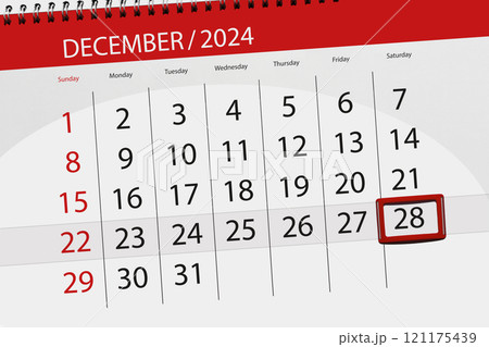 Calendar 2024, deadline, day, month, page, organizer, date, December, saturday, number 28 121175439