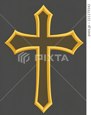 Yellow Cross Icon. Religious Faith Symbol. Christianity Religion spiritual	 121175542