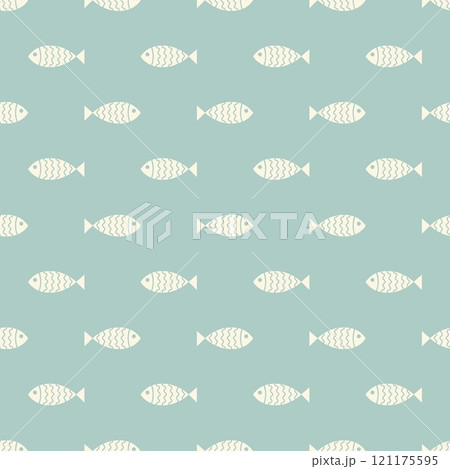 Nautical seamless pattern with swimming cartoon fish 121175595