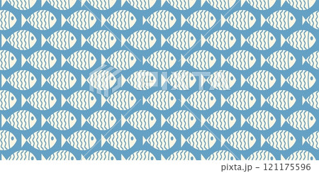 Nautical seamless pattern with swimming cartoon fish 121175596