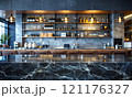 Black marble countertop on blurred bar background 121176327