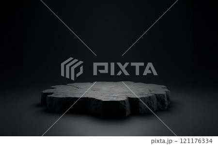Natural stone display platform on black background. Mockup for advertising. 121176334