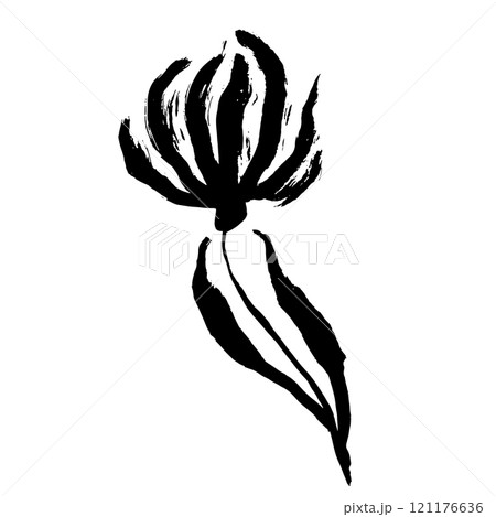 Grunge Dry Brush Ink Wild Flower 121176636