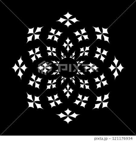 Radial Decorative White Pattern on Black Background. 121176934