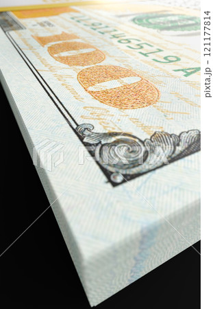 One Hundred Dollar Bills Close-up Abstract. 121177814