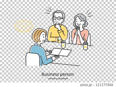 老夫婦向女顧問諮詢 121177888