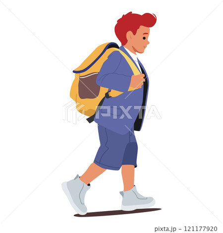 Primary school student character wearing trendy fashion outfit carrying backpack going to study 121177920