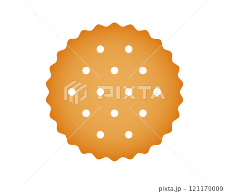 Round cracker. Sweet or salty biscuit cookie. Children's crunchy snack isolated on white background. Vector cartoon illustration 121179009