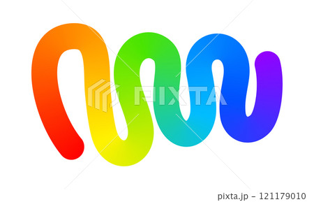 Rainbow colored curvy line isolated on white background. Cool colorful squiggle. Organic doodle figure with gradient effect. Vector illustration 121179010
