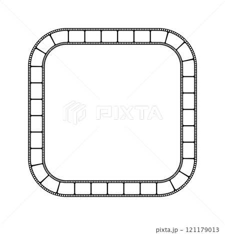 Square frame with film strip as a border. Video or photo camera tape in rectangular shape. Storyboard layout isolated on white background. Photographies collage template. Vector graphic illustration 121179013