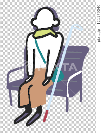 視障者拿著白色手杖放在長凳上 庫存插圖素材 121179040