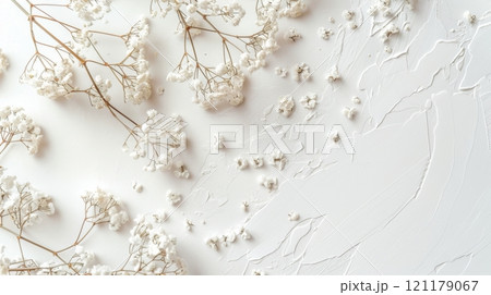Delicate Baby's Breath Flowers on Textured White Surface 121179067