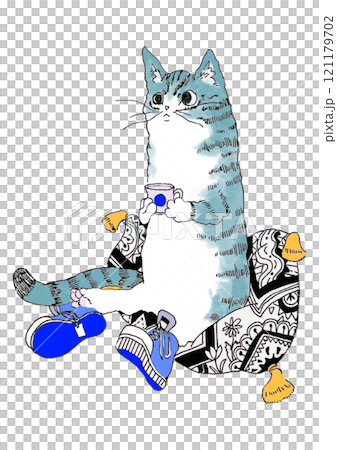 A blue cat relaxing in shoes 121179702