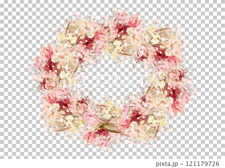 情人節甜豌豆和鬱金香花環 121179726