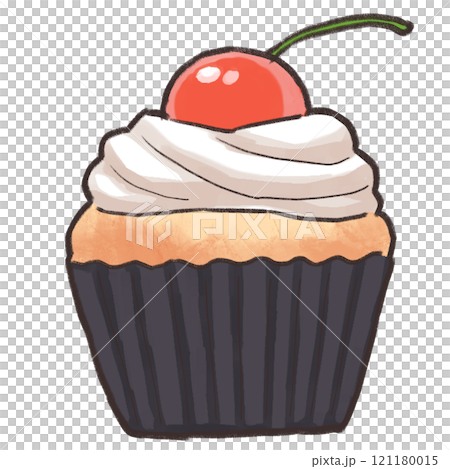 Illustration of a cupcake with cherries Illustration of a cupcake with cherries 121180015