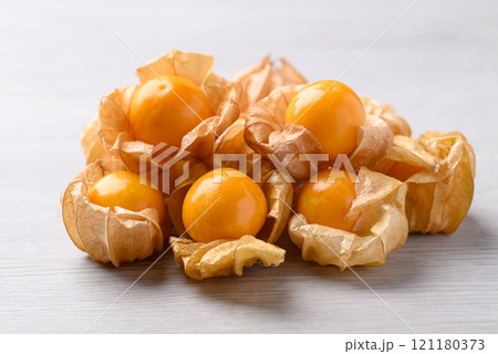 Cape gooseberry, Golden berry (Physalis peruviana) on white background, Healthy fruit Cape gooseberry, Golden berry (Physalis peruviana) on white background, Healthy fruit 121180373