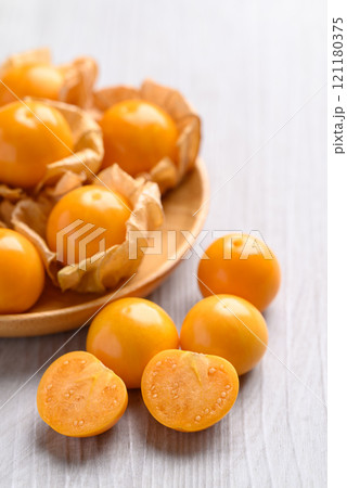 Cape gooseberry, Golden berry (Physalis peruviana) on white background, Healthy fruit Cape gooseberry, Golden berry (Physalis peruviana) on white background, Healthy fruit 121180375