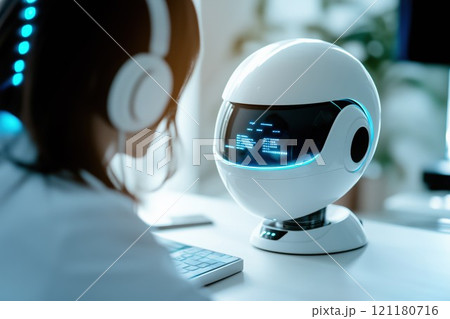 若い女性と面接するAI面接官 121180716