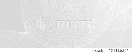 Abstract grey wavy background. Silver flowing wave line pattern. Technology curved undulated stripe wallpaper. Tech background concept for poster, banner, cover, flyer, brochure. Vector illustration Abstract grey wavy background. Silver flowing wave line pattern. Technology curved undulated stripe wallpaper. Tech background concept for poster, banner, cover, flyer, brochure. Vector illustration 121180845