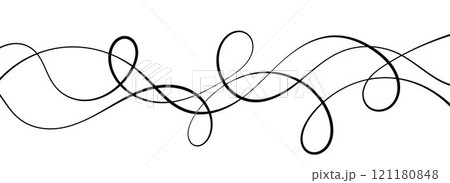 Thin squiggle lines. Wavy wiggle stripes pattern decoration. Curvy thread, string or yarn strikes for ornament, decor, separate, divider. Tangled squiggly linear doodle wave shapes. Vector Thin squiggle lines. Wavy wiggle stripes pattern decoration. Curvy thread, string or yarn strikes for ornament, decor, separate, divider. Tangled squiggly linear doodle wave shapes. Vector 121180848