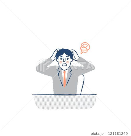 頭をかかえて困っているビジネスパーソン　男性 121181249