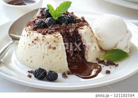 Delicious Chocolate Lava Cake with Ice Cream by Generative Ai 121182584