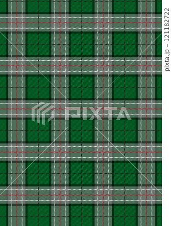 アナログタッチの綾織タータンチェック柄、格子柄のイラスト背景　緑色系グラフィック素材 121182722