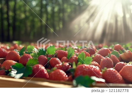 Sunlit Strawberry Harvest in Natural Glow by Generative Ai 121182778