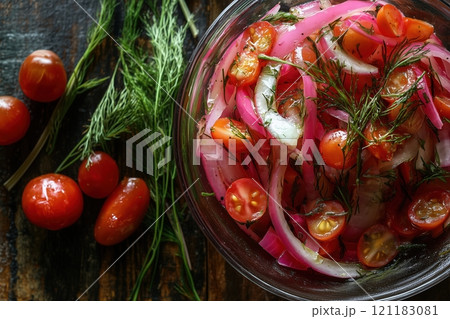 Vibrant Fresh Salad with Cherry Tomatoes and Dill by Generative Ai 121183081