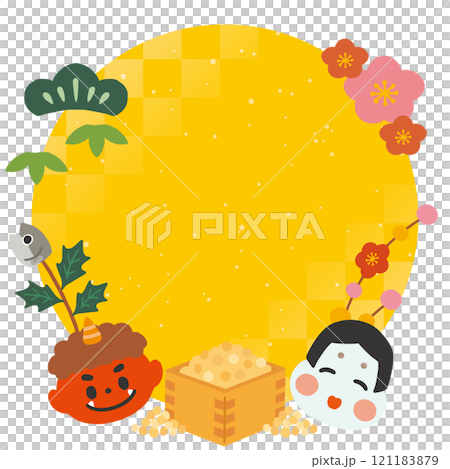 Setsubun round frame yellow background Setsubun round frame yellow background 121183879