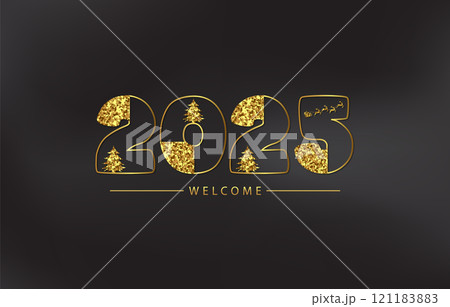 New Year 2025 Gold Glitter Beautiful Bright And Shining Design And Black Background 121183883
