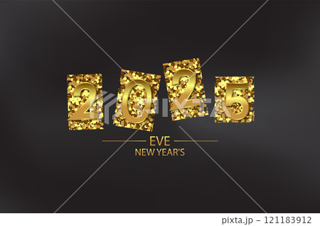 Happy New Year 2025 Gold Glitter has a Beautiful Bright And Shining Design And a Black Background 121183912