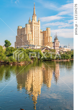 The view on the residential Stalinist high-rise building on Kudrinskaya Square. It is the one of seven Stalinist skyscrapers built in 1947-1954. The view on the residential Stalinist high-rise building on Kudrinskaya Square. It is the one of seven Stalinist skyscrapers built in 1947-1954. 121184276