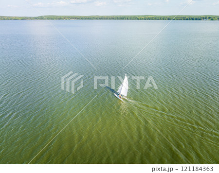 Catamaran sailing - panoramic aerial view 121184363