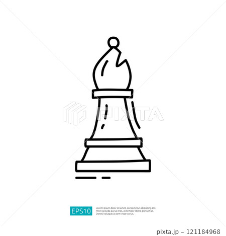 This image features a simple line drawing of a chess piece, specifically a rook, symbolizing strategy and competition in the game of chess. 121184968