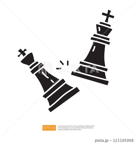 The image depicts two stylized chess rooks falling, symbolizing defeat or a dramatic moment in a chess game. 121185008