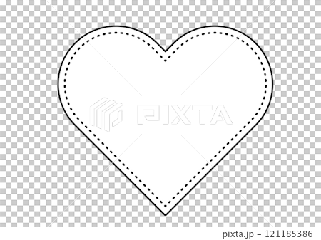 Heart-shaped frame with dotted lines that look like stitching, with main lines Heart-shaped frame with dotted lines that look like stitching, with main lines 121185386