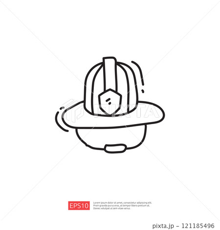 A simple line drawing of a firefighter's helmet, emphasizing safety and emergency response. The design is minimalistic and conveys a sense of readiness and protection. A simple line drawing of a firefighter's helmet, emphasizing safety and emergency response. The design is minimalistic and conveys a sense of readiness and protection. 121185496